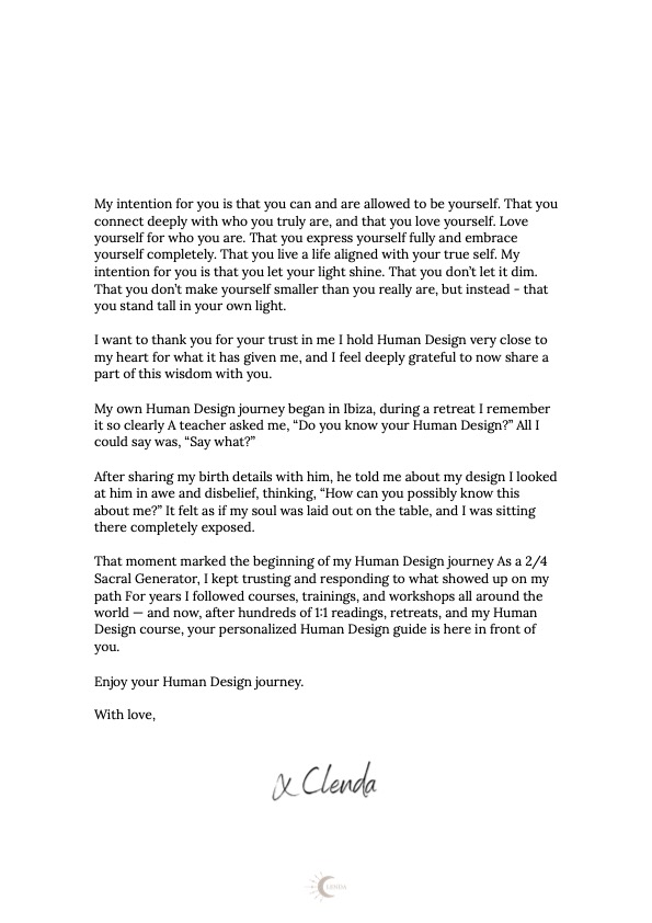 Guide page: a letter from Clenda